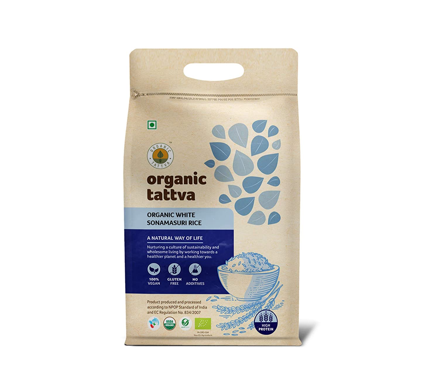 ORGANIC TATTAVA Organic White Sonamasuri Rice, 5Kg - Organic, Vegan, Gluten Free