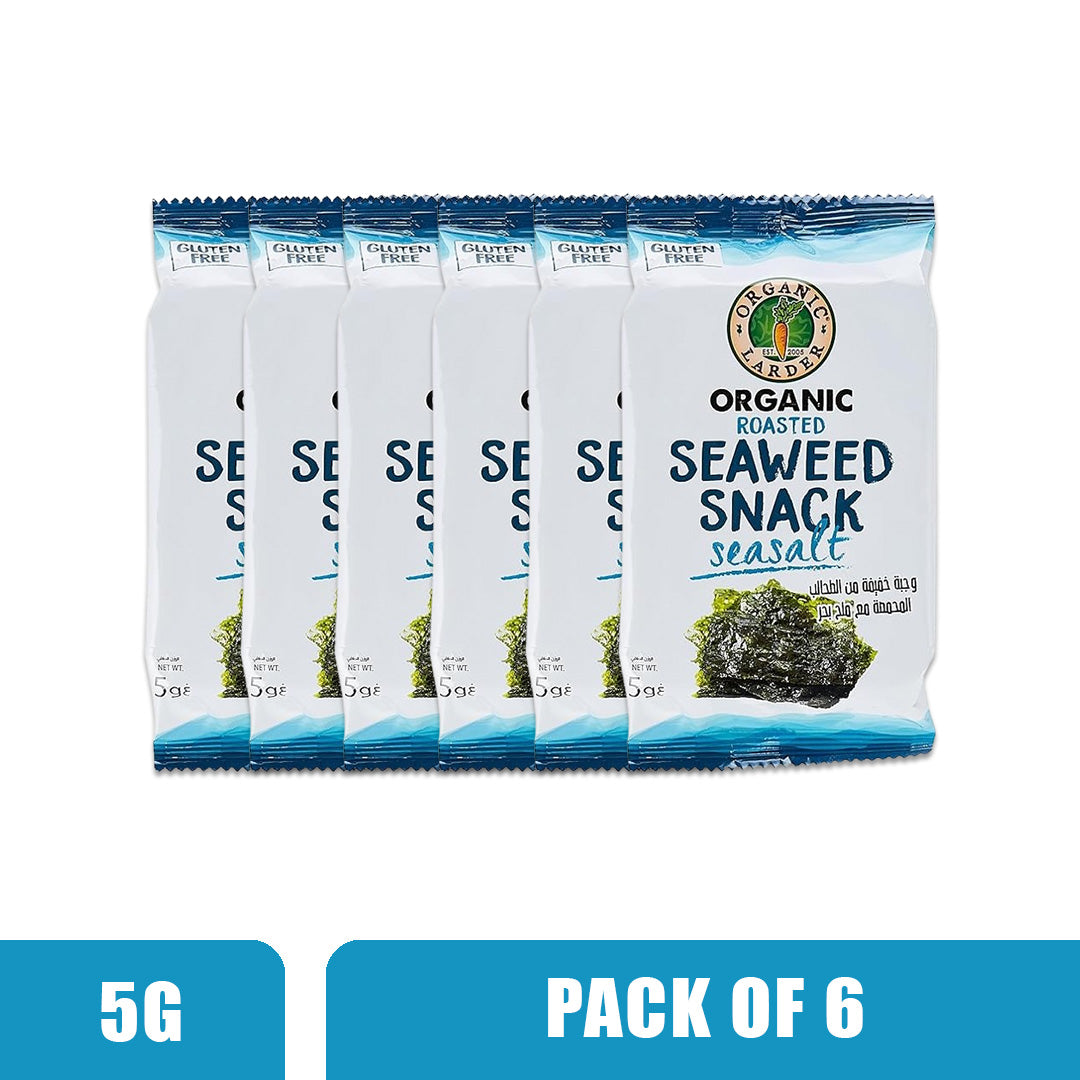 ORGANIC LARDER Roasted Seaweed Snack, Sea Salt, 5g (Pack of 6) - Organic, Gluten Free