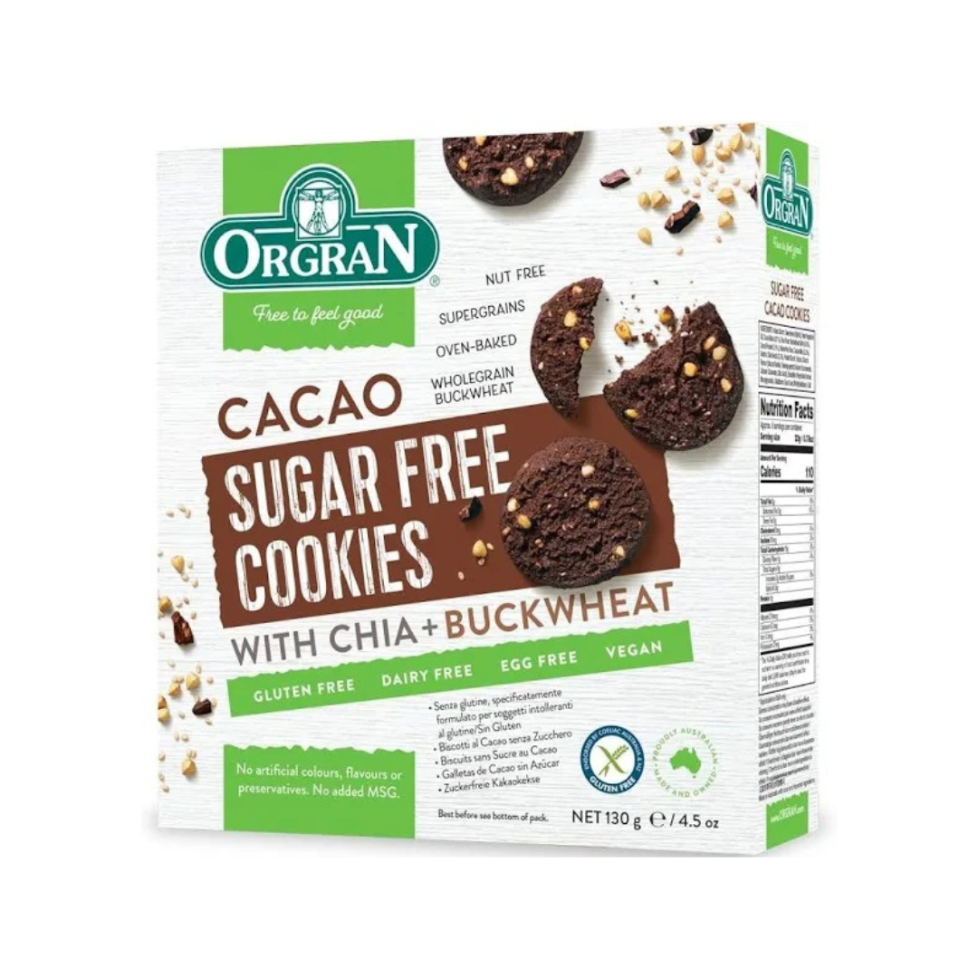 ORGRAN Cacao Sugar Free Cookies, 130g, Vegan, Gluten free