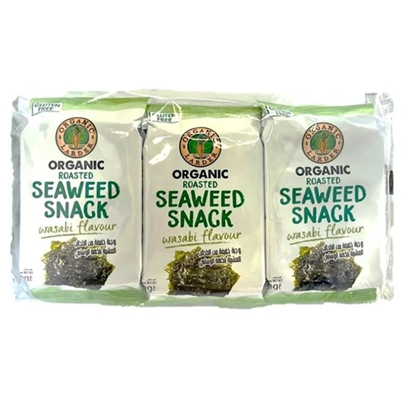 ORGANIC LARDER Roasted Seaweed Wasabi Snack, 6 x 5g - Organic, Vegan, Gluten Free