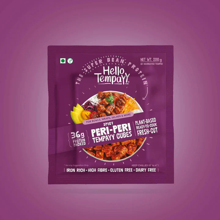 HELLO TEMPEYY Spicy Peri Peri Tempeh Cubes, 200g - Vegan, Gluten Free