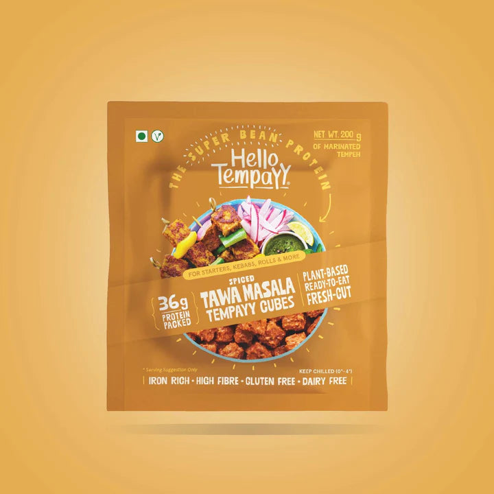 HELLO TEMPAYY Spiced Tawa Masala Tempeh Cubes, 200g - Vegan, Gluten Free