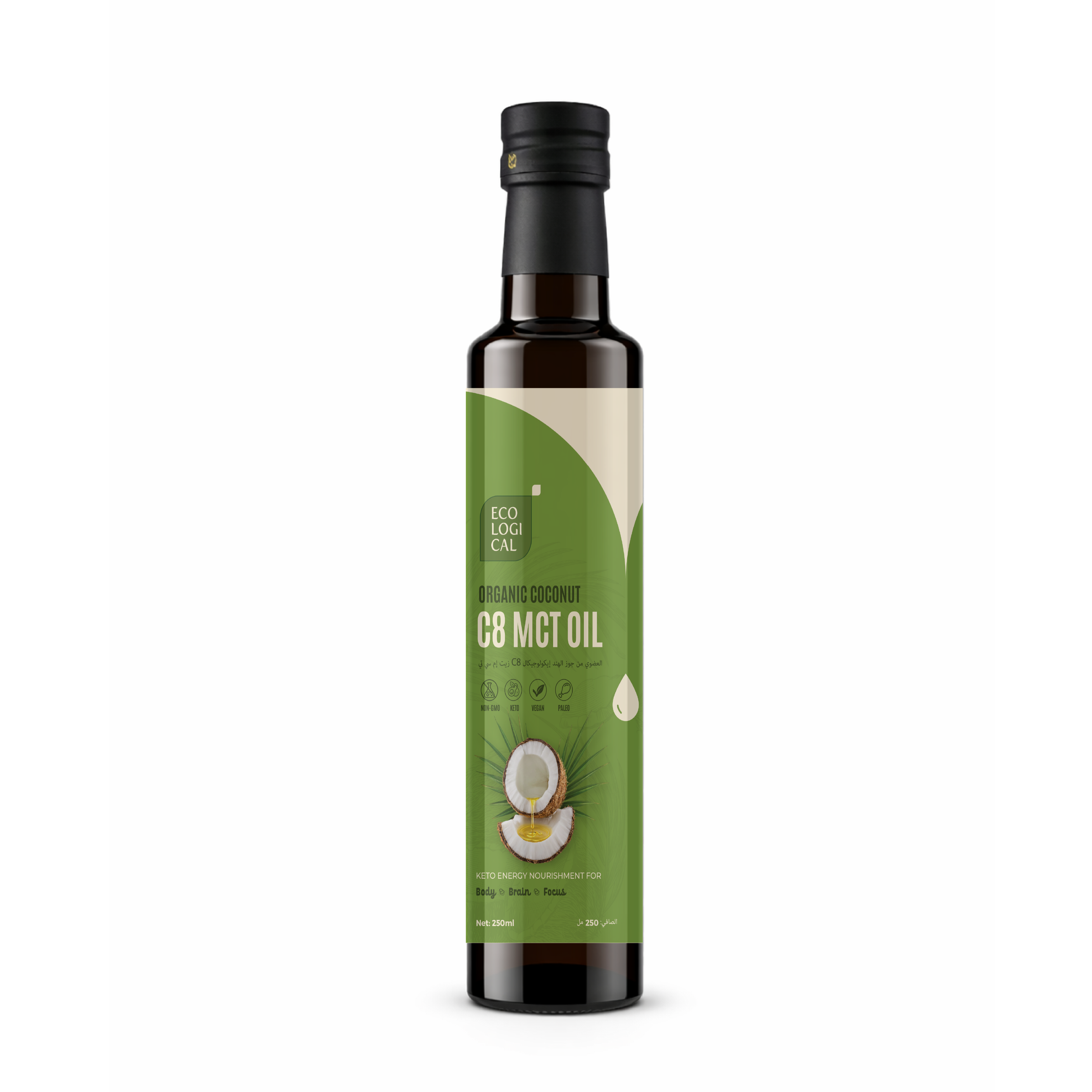 Ecological Organic C8 MCT Oil 250ml- Coconut-Based, Keto-Friendly