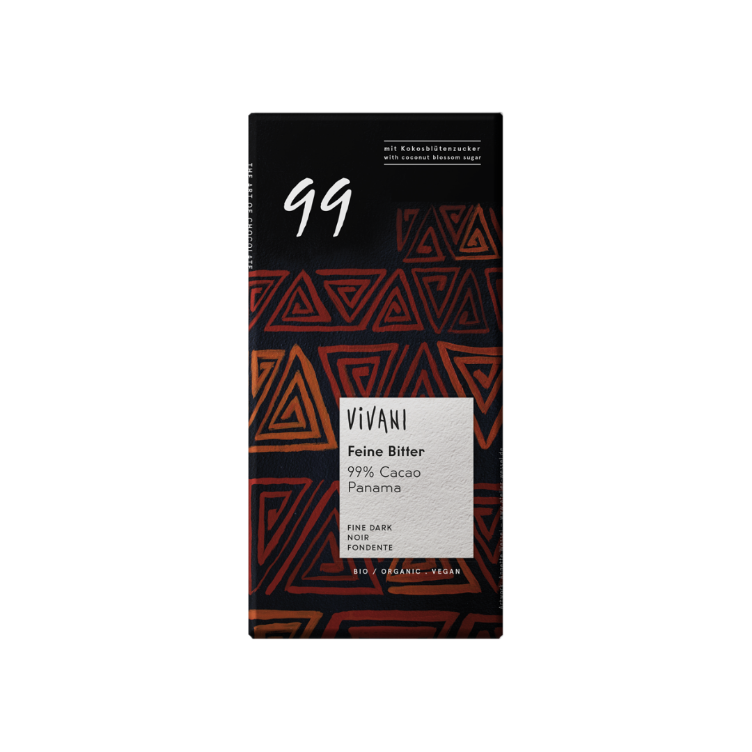 VIVANI Feine Bitter 99% Cacao Panama Fine Dark Noir Fondente, 80g