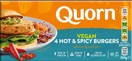 QUORN Meat Free Hot & Spicy Burgers, 264g (Pack of 4) - Vegan, No Soy