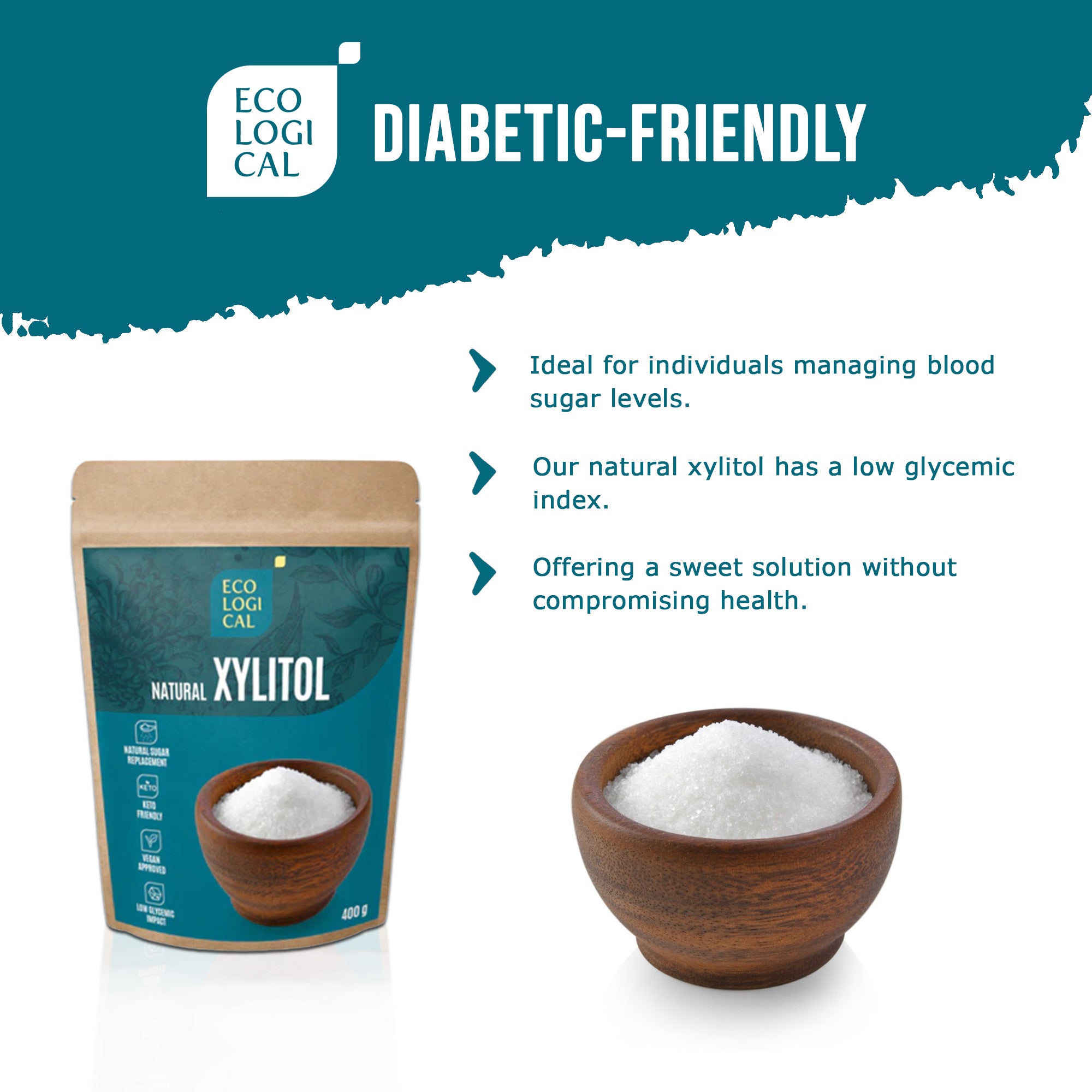 Premium ECOLOGICAL Natural Xylitol, 400g - Sugar Substitute for Healthy and Sustainable Living