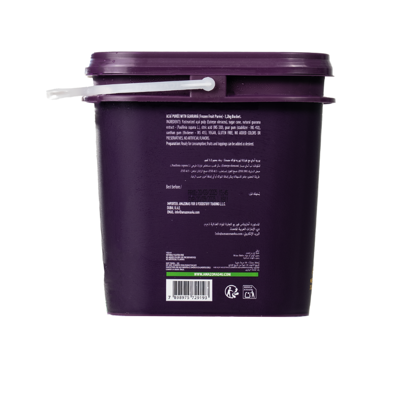 AMAZONAS4U Acai Puree with Guarana - 3.2kg Tub | Frozen Superfood Blend for Health-Conscious Living