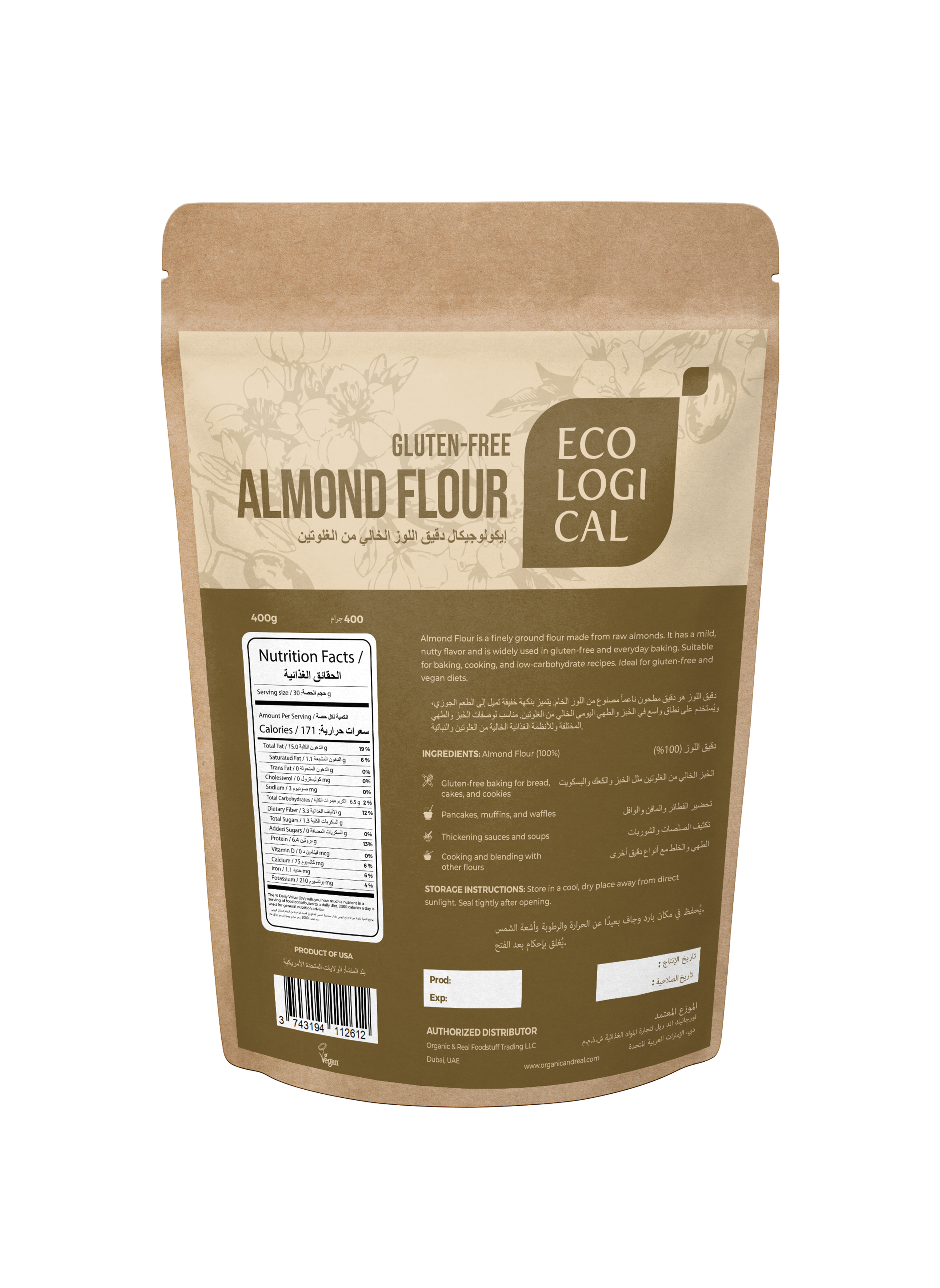 Ecological Gluten-Free Almond Flour, 400g