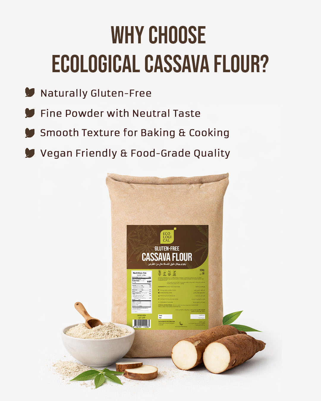 ECOLOGICAL Gluten-Free Cassava Flour, 20 Kg