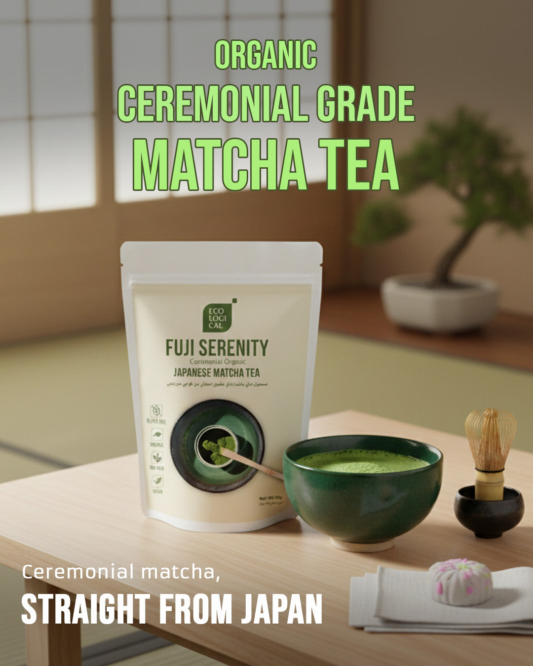 Ecological Fuji Serenity Ceremonial Organic Matcha Tea Powder, 50g