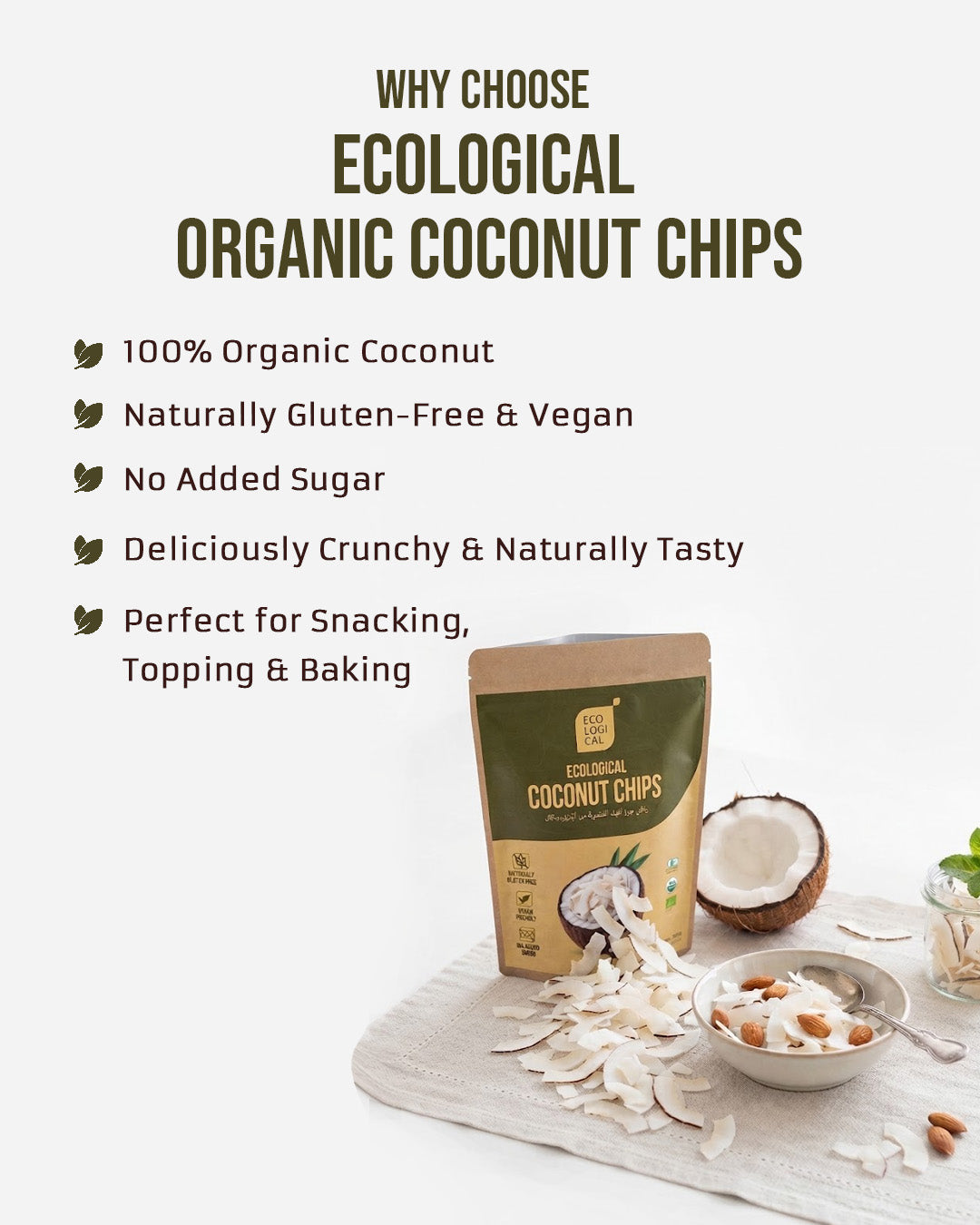 ECOLOGICAL Organic Coconut Chips, 250g