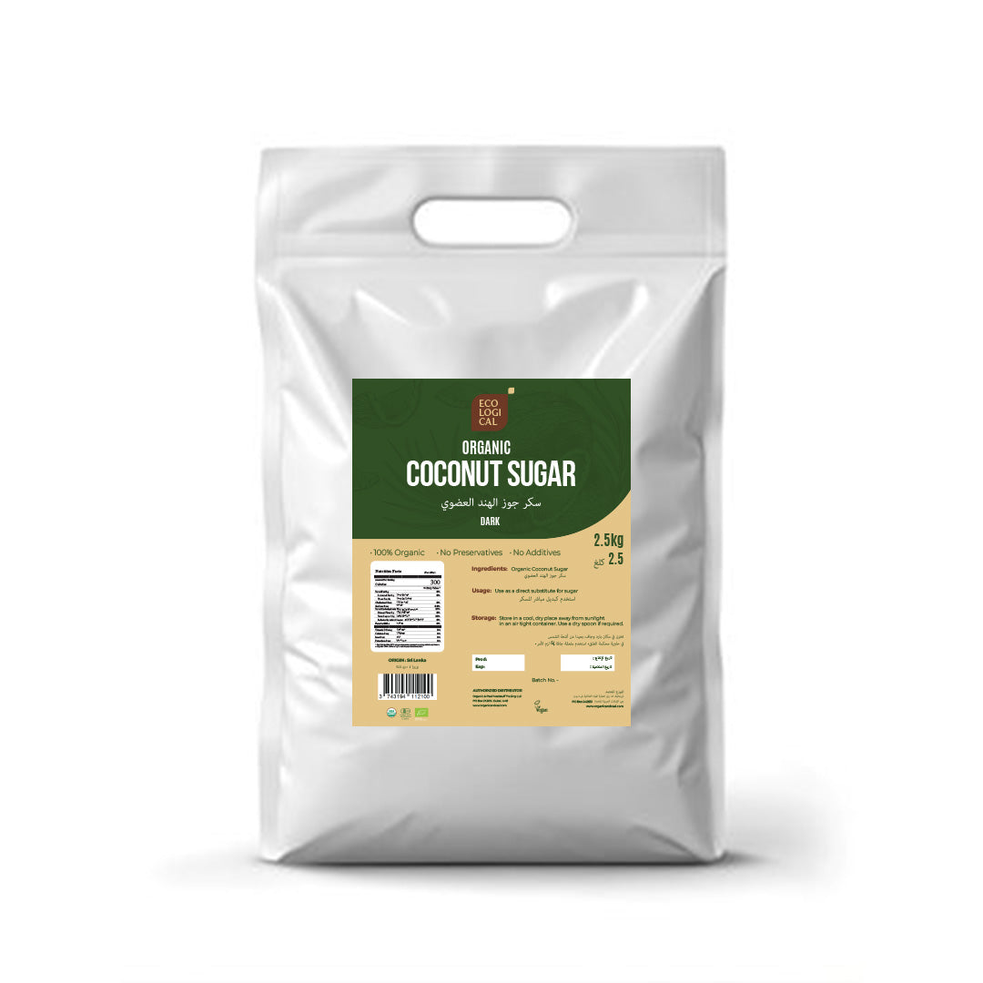 ECOLOGICAL Organic Coconut Sugar, Dark, 2.5Kg - Unrefined Sweetener for Healthier Living (Copy)