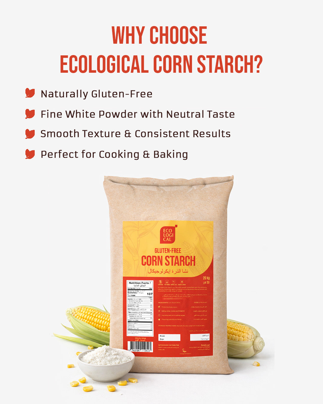 ECOLOGICAL Gluten-Free Corn Starch, 20 Kg