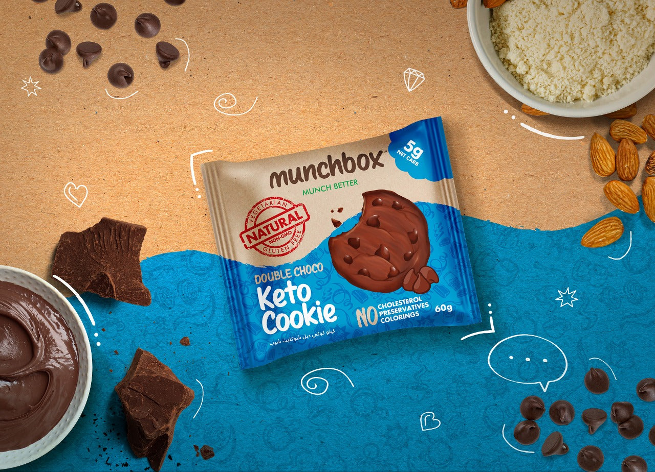 MUNCH BOX Double Choco Chip Keto Cookie, 60g, Keto, Non Gmo, Gluten free, Sugar free