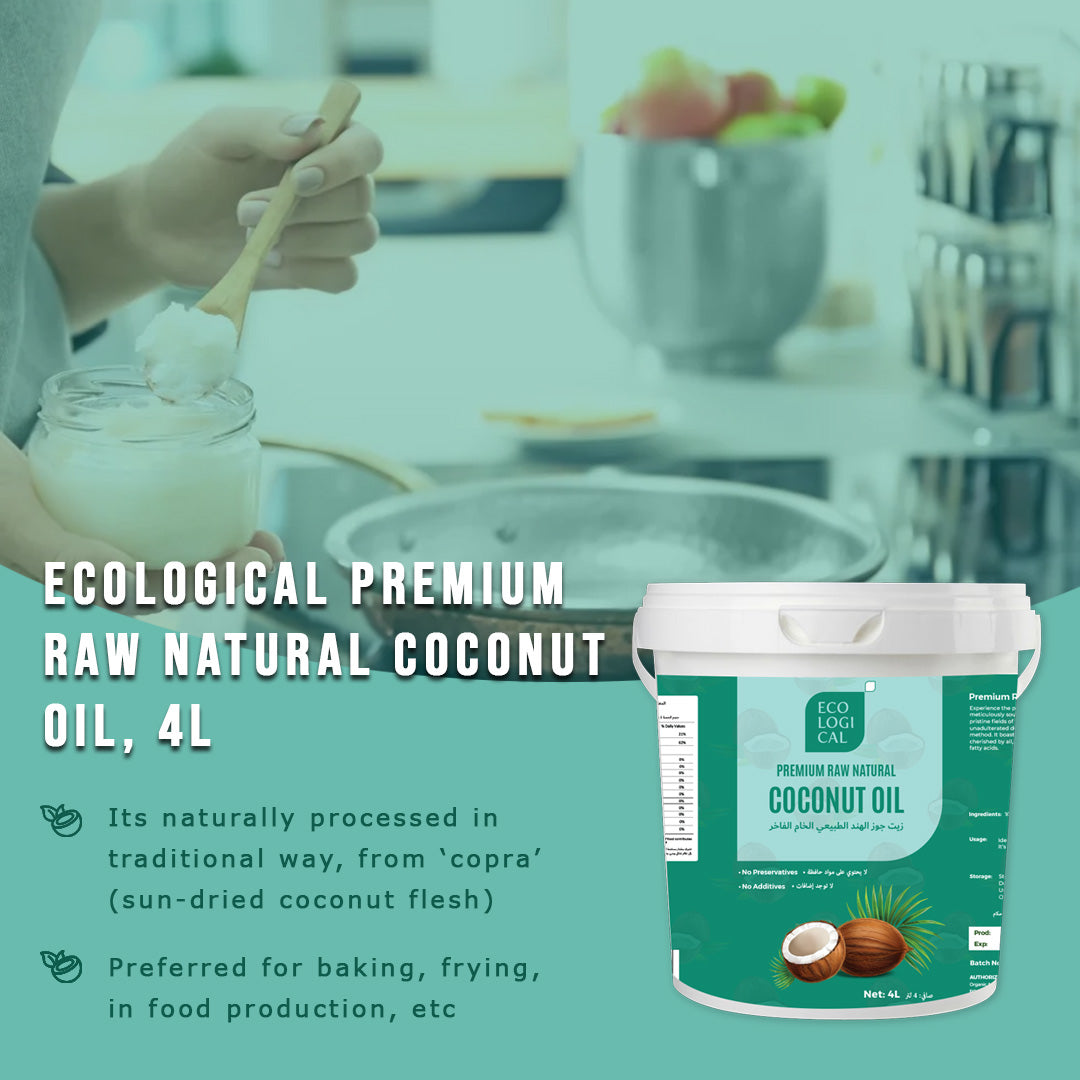 ECOLOGICAL Premium Raw Natural Coconut Oil from Copra 4L - Traditionally Extracted, Unrefined and Sustainably Sourced, Vegan, Keto friendly