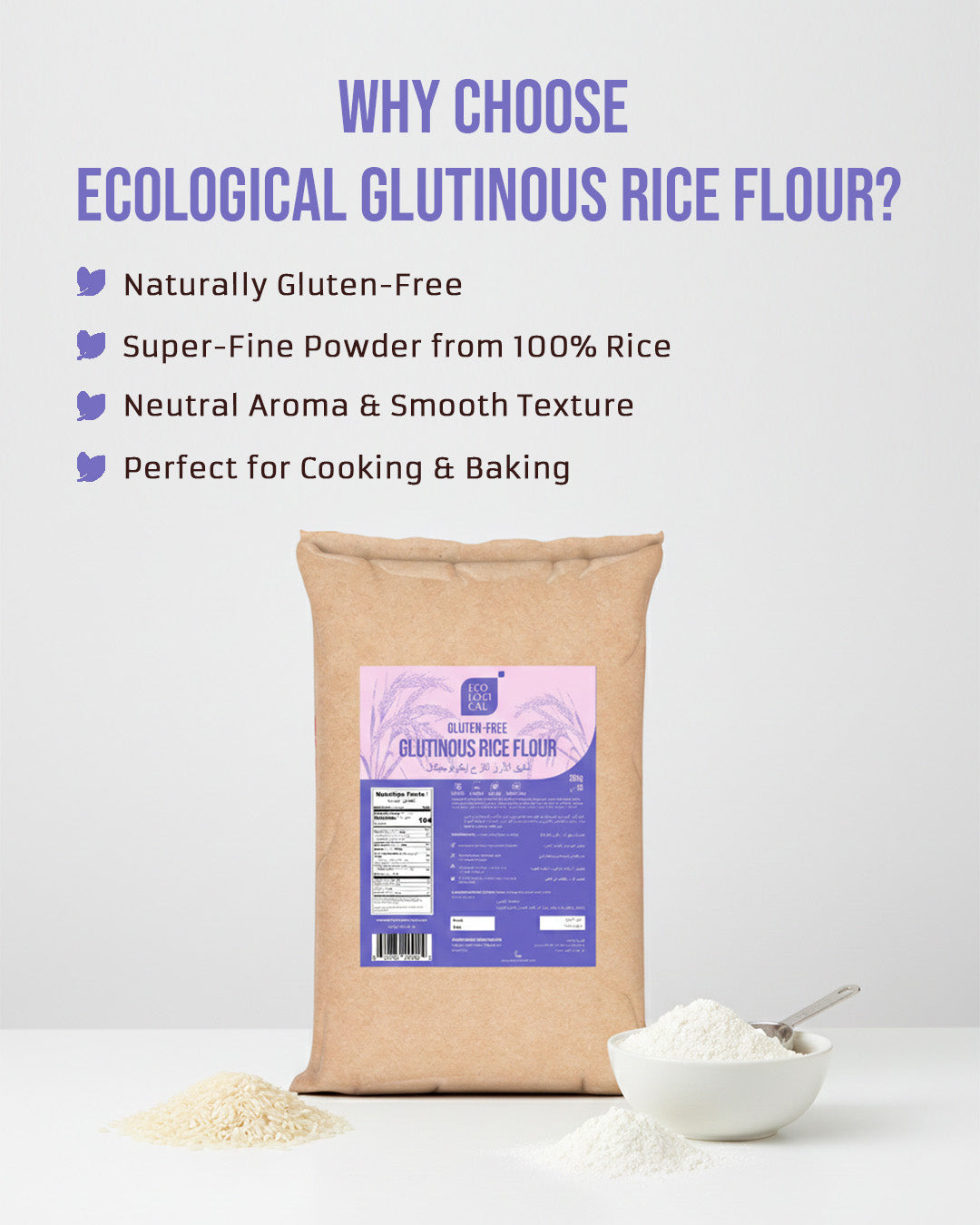 ECOLOGICAL Gluten-Free Glutinous Rice Flour, 20 Kg