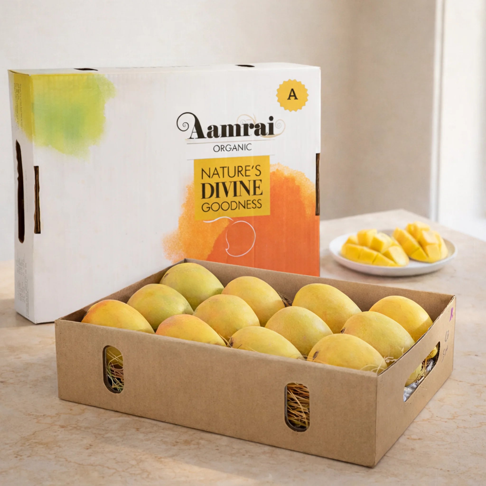 AAMRAI Organic Alphonso Mangoes - Golden, Box of 12, Large Premium Ratnagiri Mangoes