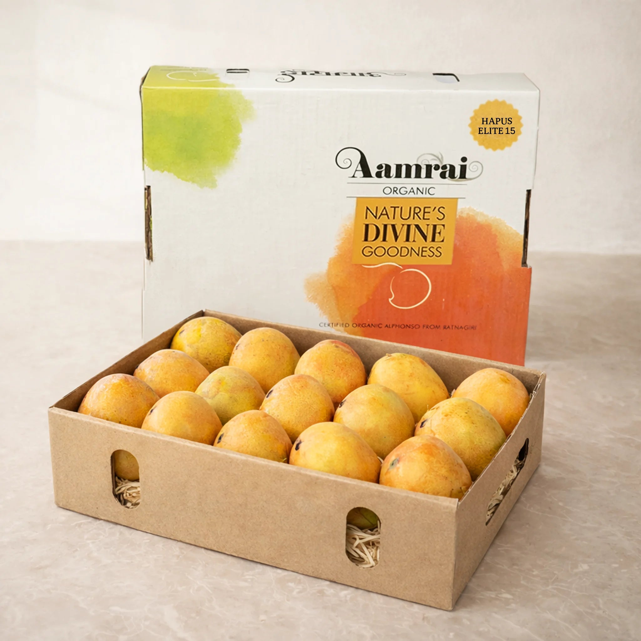 AAMRAI Organic Alphonso Mangoes - Premium Ratnagiri - Elite, Box of 15Pcs (Air-Flown Weekly)