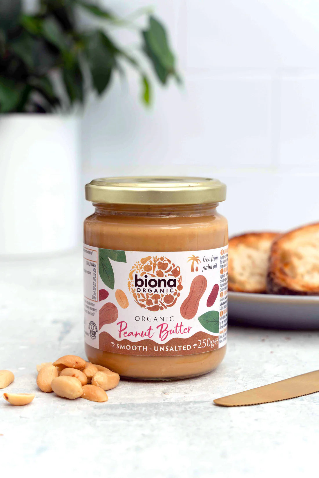 BIONA ORGANIC Peanut Butter Smooth, Unsalted - Pack of 6 (250g each)