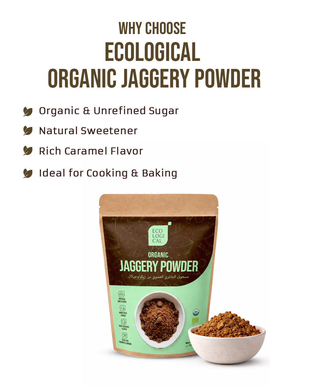 ECOLOGICAL Organic Jaggery Powder, 500g