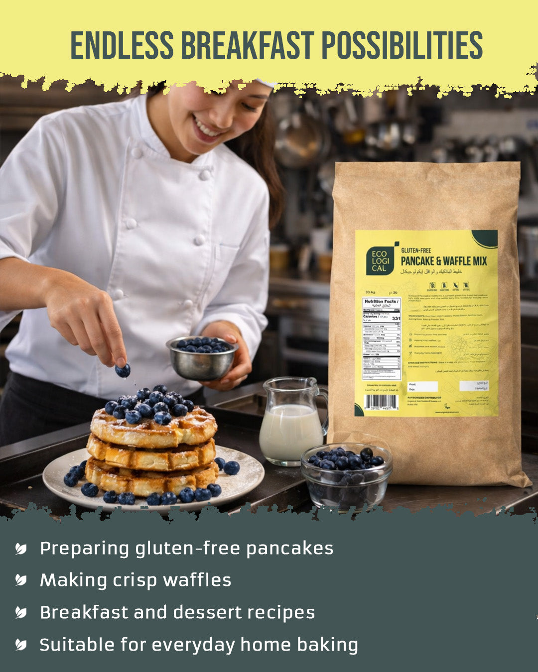 ECOLOGICAL Gluten-Free Pancake & Waffle Mix, 20 Kg