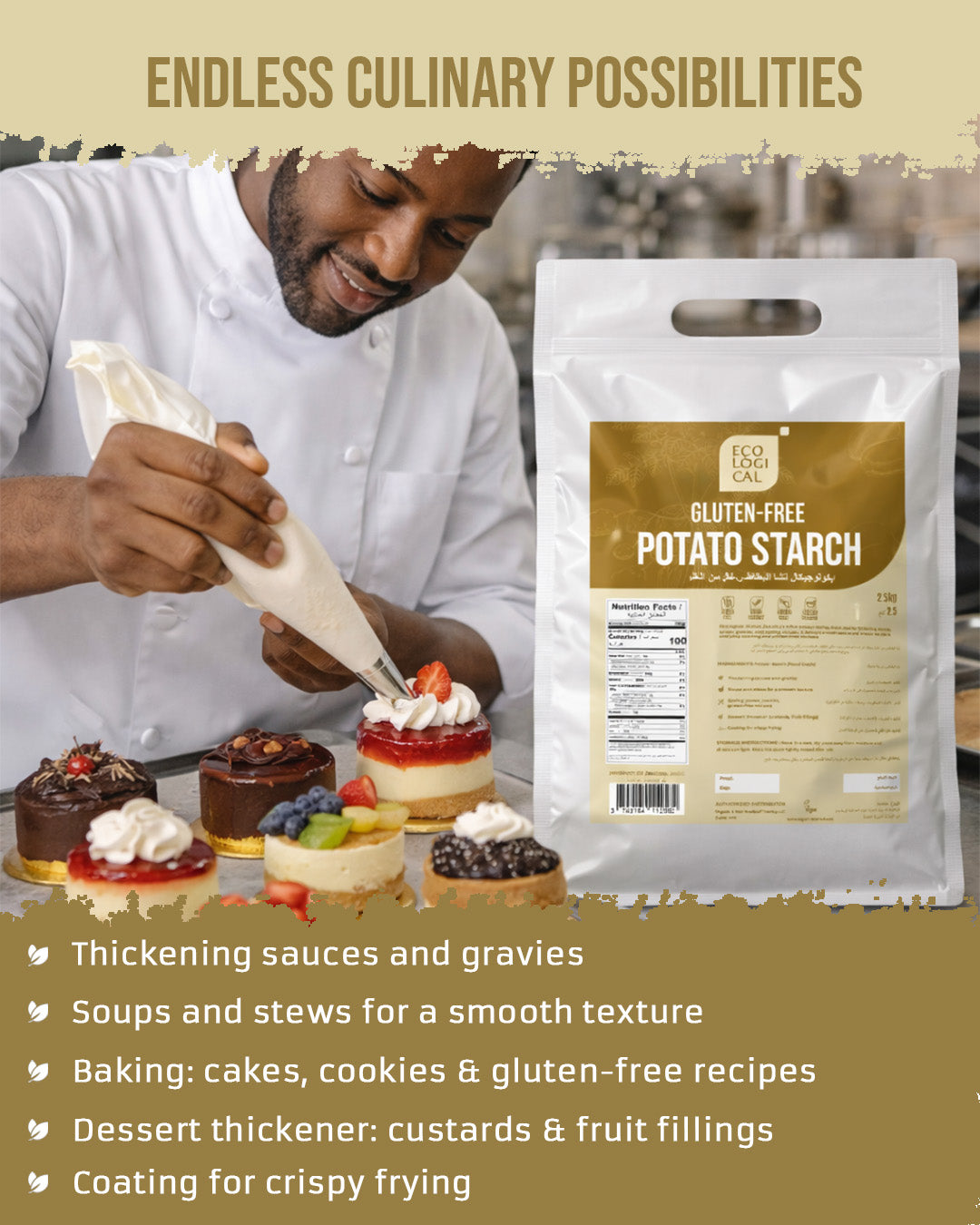 ECOLOGICAL Gluten-Free Potato Starch, 2.5 Kg