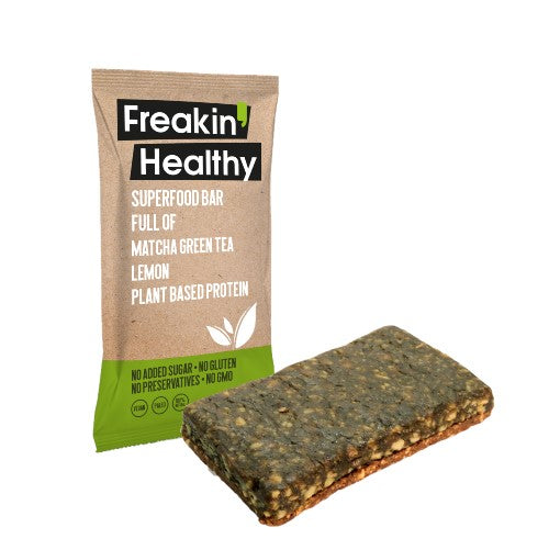 FREAKIN' HEALTHY Matcha Green Tea & Lemon Superfood Bar, 40g - Vegan, Gluten Free