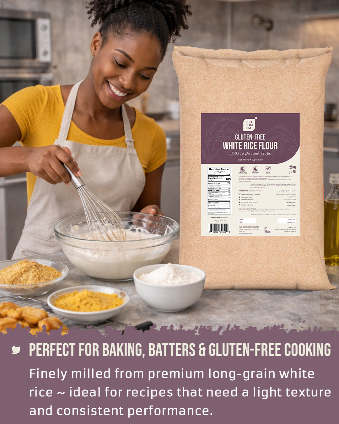 ECOLOGICAL Gluten-Free White Rice Flour, 20 Kg