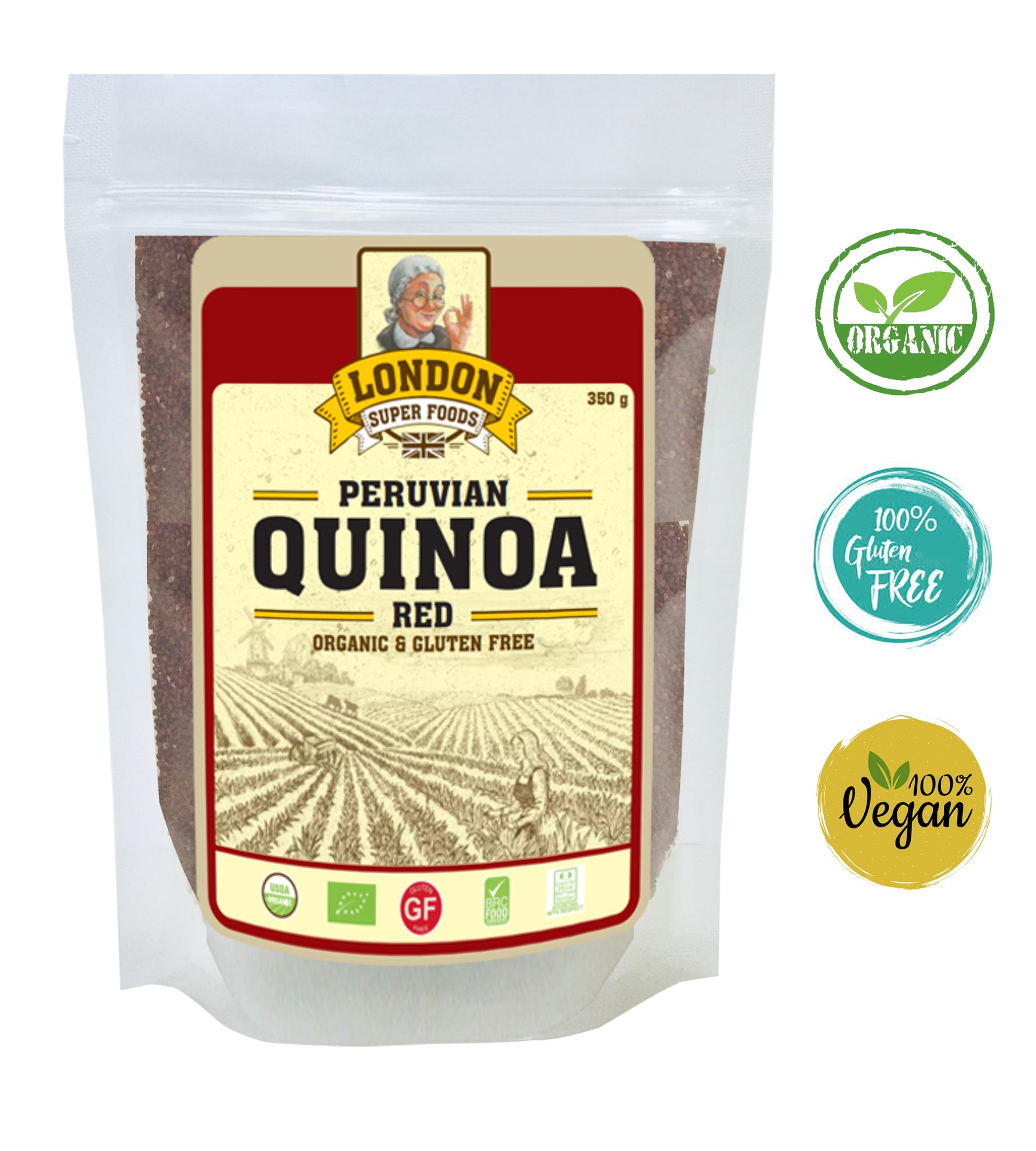 LONDON SUPER FOODS Peruvian Organic Red Quinoa, 350g -  Gluten Free