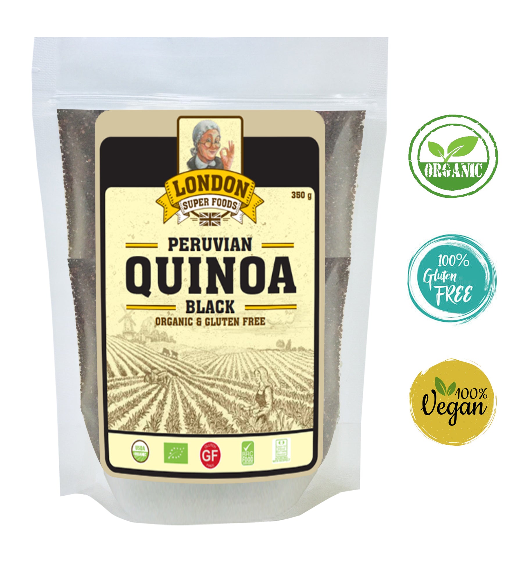 LONDON SUPER FOODS Peruvian Organic Black Quinoa, 350g - Gluten Free