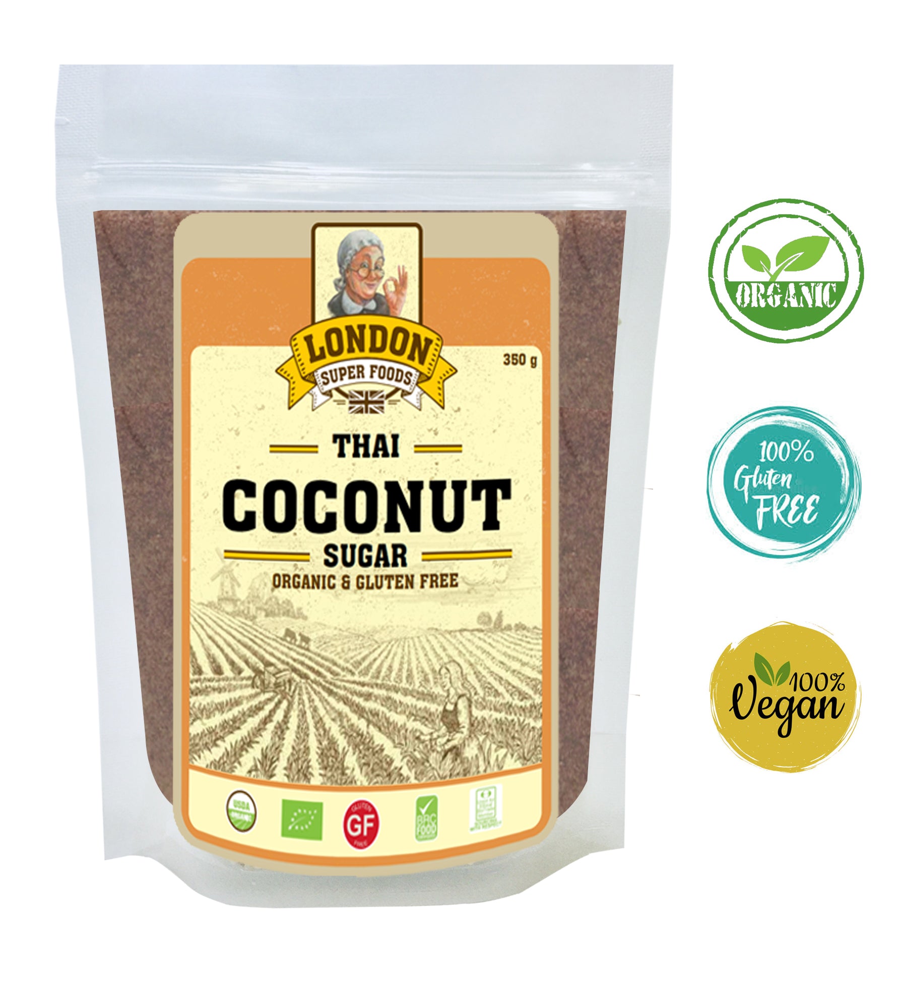 LONDON SUPER FOODS Thai Organic Coconut Sugar, 350g - Gluten Free