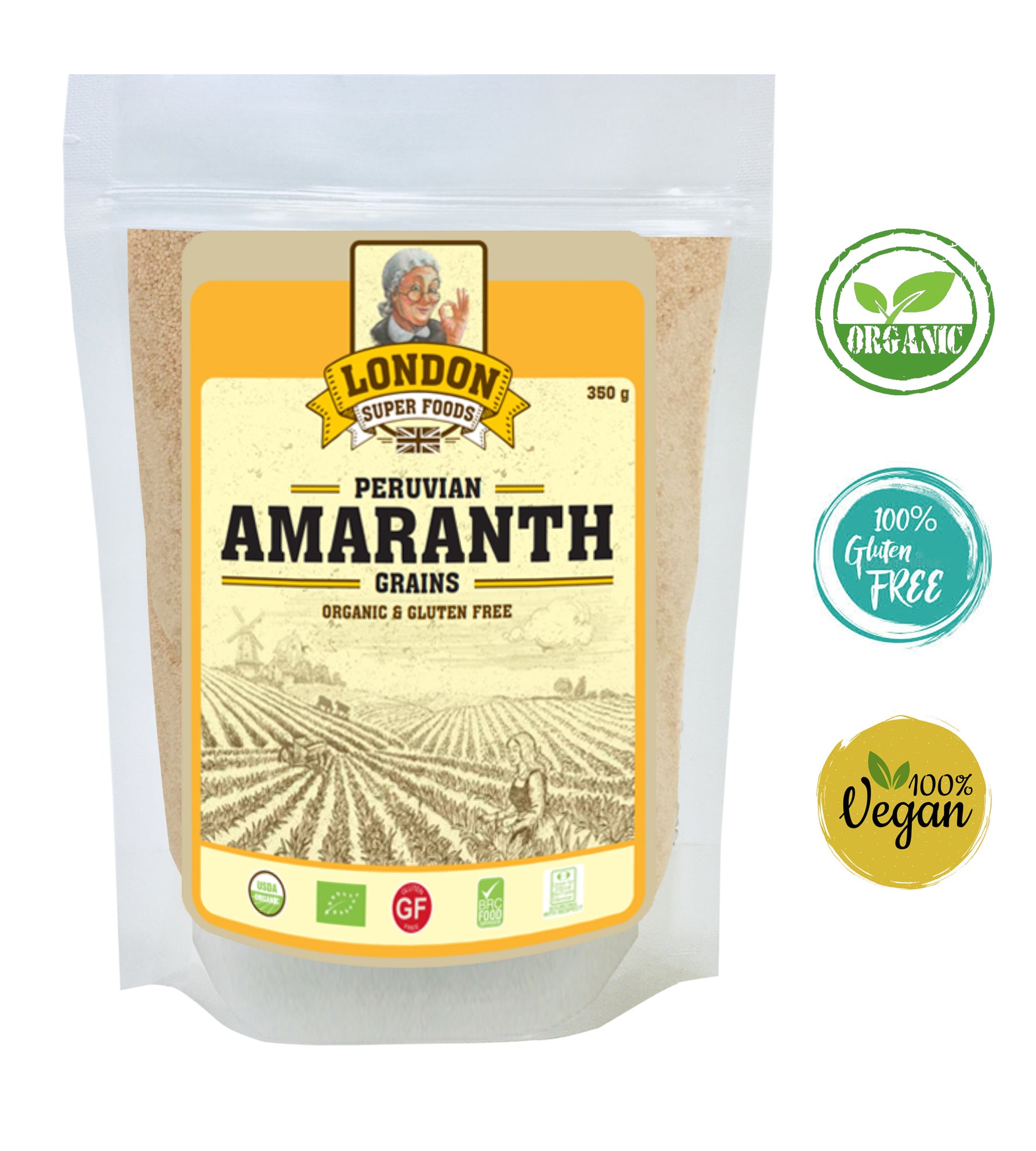 LONDON SUPER FOODS Peruvian Organic Amaranth Grains, 350g - Gluten Free