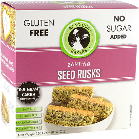 GRACIOUS BAKERS Banting Seed Rusk, 250g, Keto friendly, Gluten free, Sugar free