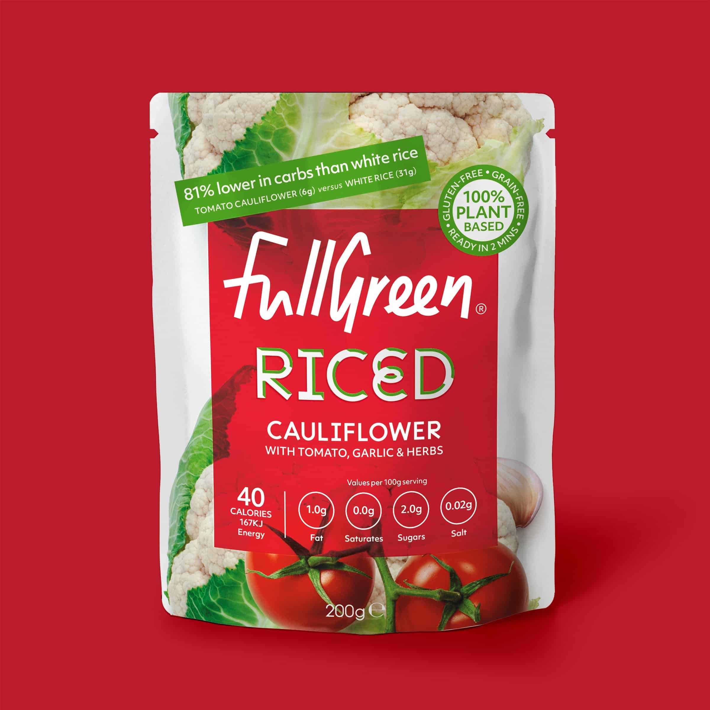 FULLGREEN Riced Cauliflower with Tomato, Garlic & Herbs, 200g