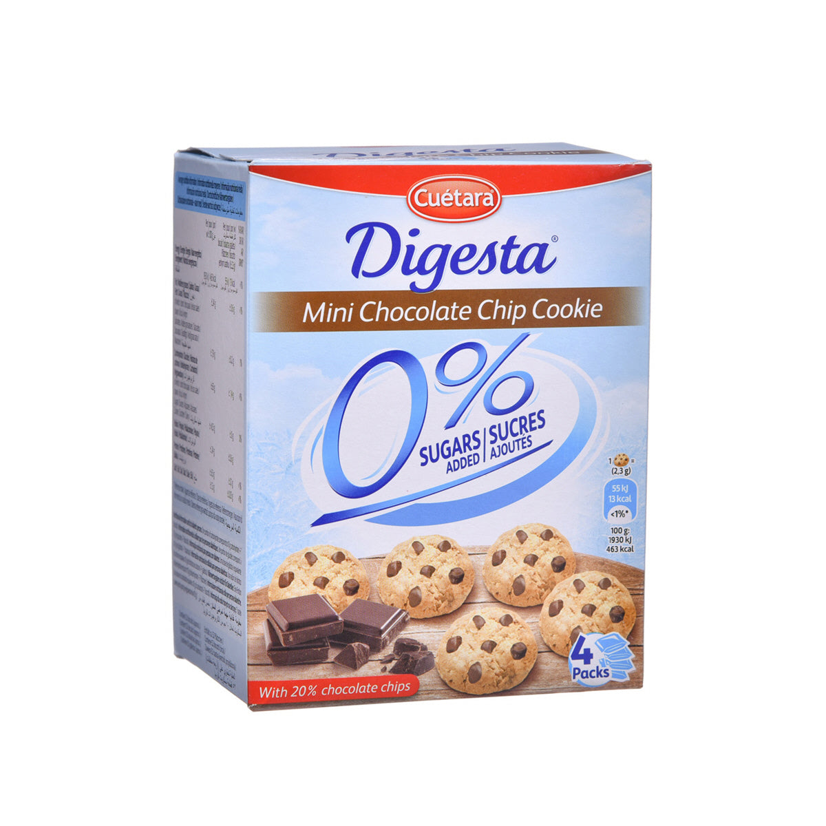 CUETARA Digesta Light Mini Chocolate Chip Cookies 0% Sugar, 120g, Sugar free