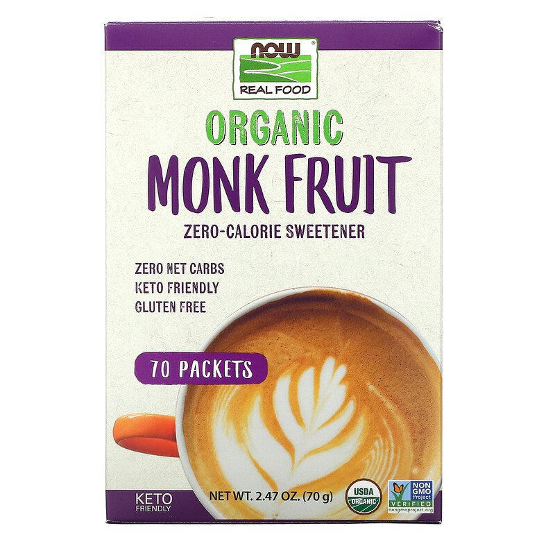 NOW FOODS Organic Monk Fruit Zero Calorie Sweetener, 70g - Pack of 70 Sachets