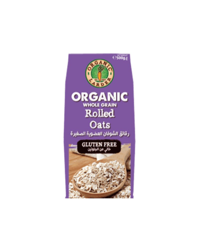 ORGANIC LARDER Whole Grain Rolled Oats, 500g - Organic, Vegan, Natural, Gluten Free