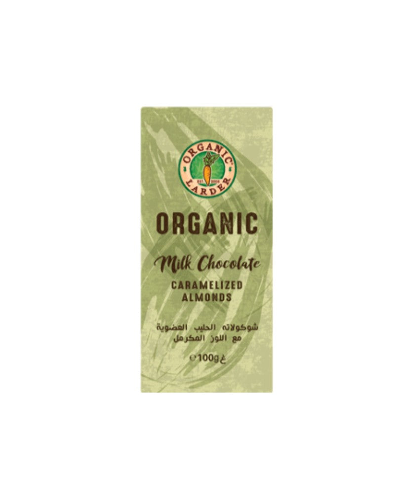 ORGANIC LARDER Milk Chocolate, Caramelized Almonds, 100g - Organic, Natural