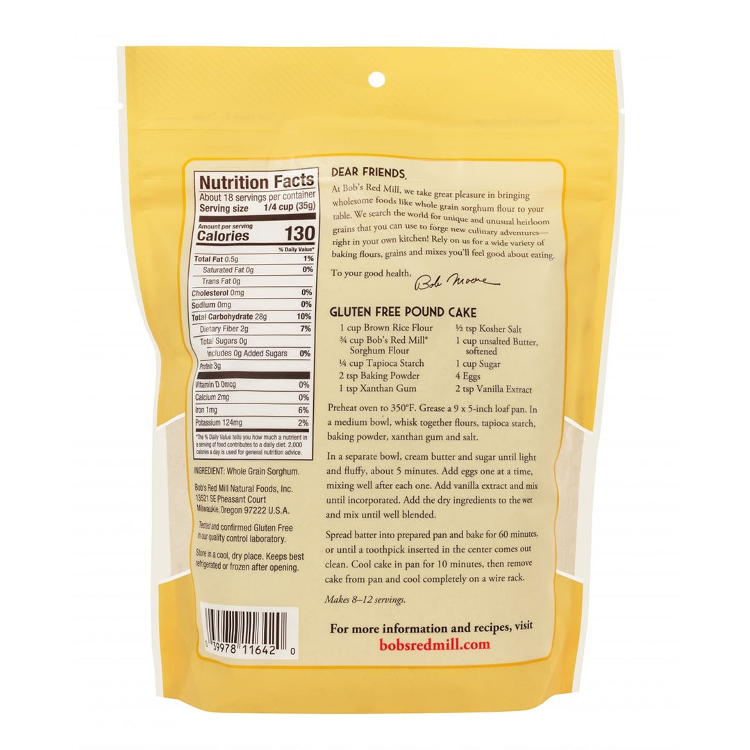 BOB&#039;S RED MILL Wholegrain Sorghum Flour, 624g - Non-GMO, Gluten-free