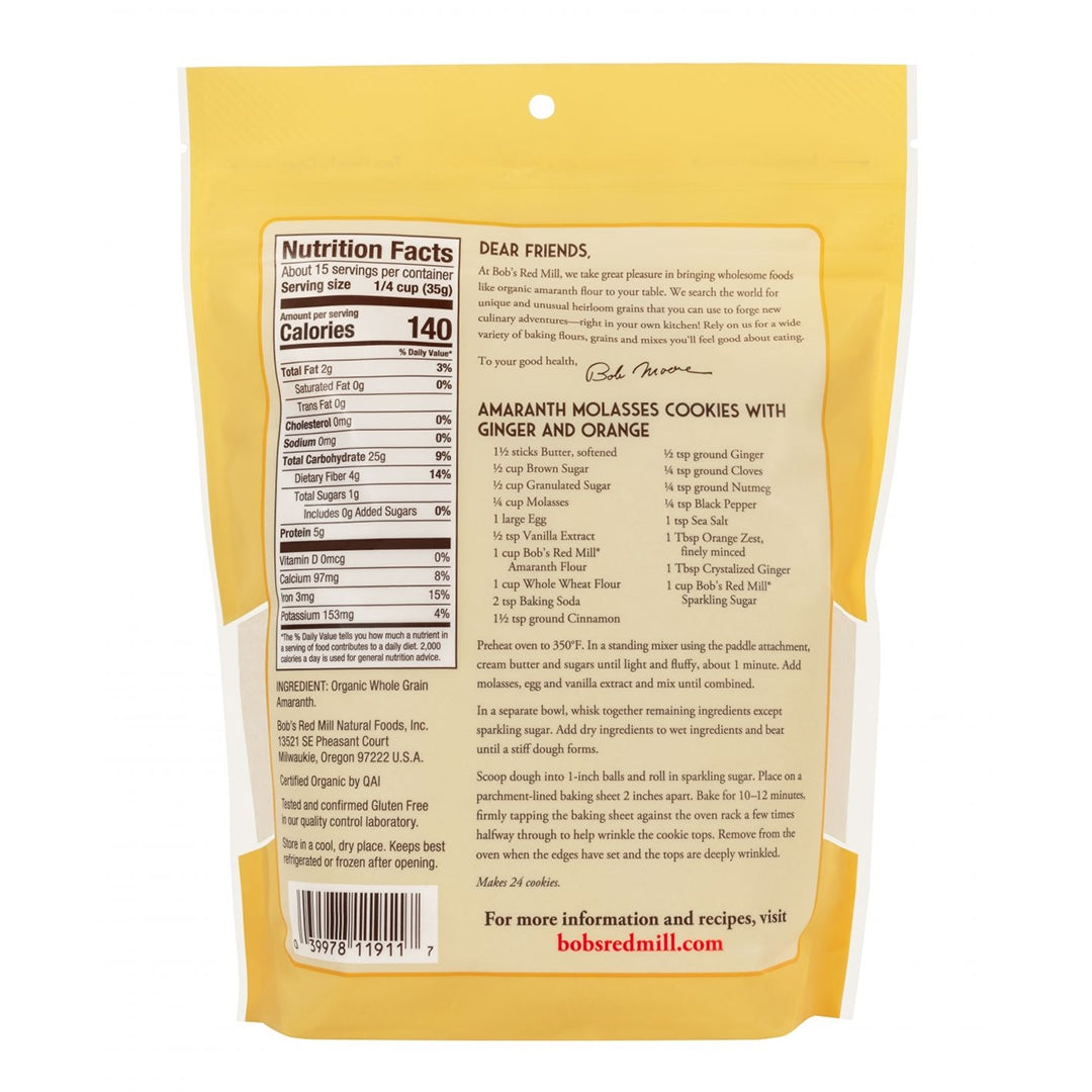 BOB'S RED MILL Organic Amaranth Flour, 510g, Gluten Free