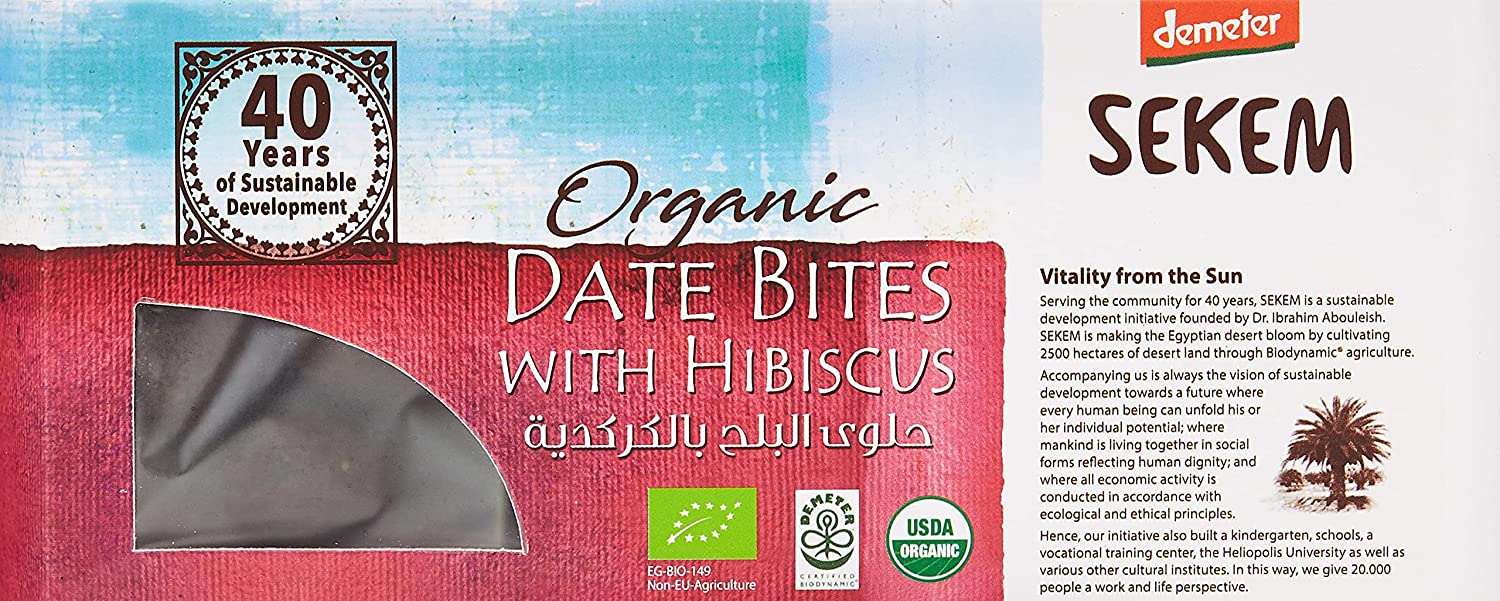 SEKEM Organic Date Bites with Hibiscus, 120g