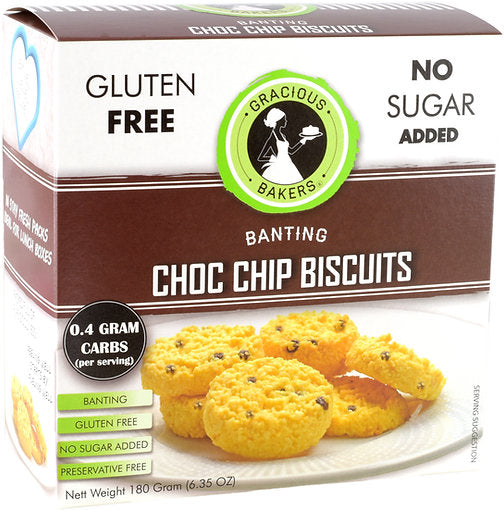 GRACIOUS BAKERS Banting Choc Chip Biscuits, 180g, Keto friendly, Gluten free, Sugar free