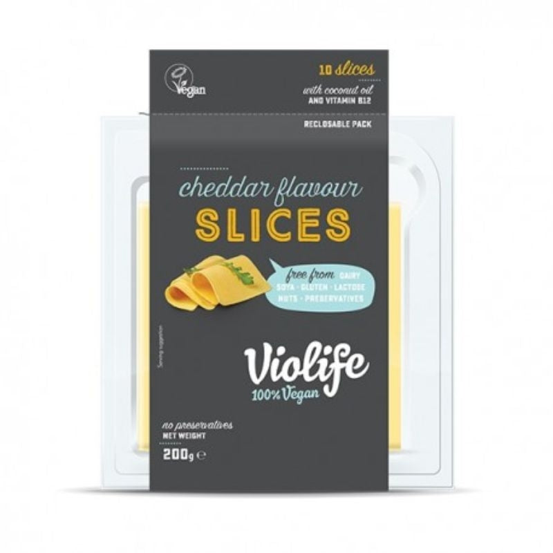 VIOLIFE Cheddar Flavour Slices, 200g - Vegan, Soy-free, Lactose-free, Gluten-free