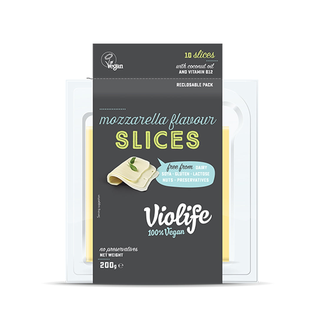 VIOLIFE Mozzarella Flavour Cheese Slices, 200g - Vegan, Soy-free, Lactose-free, Gluten-free