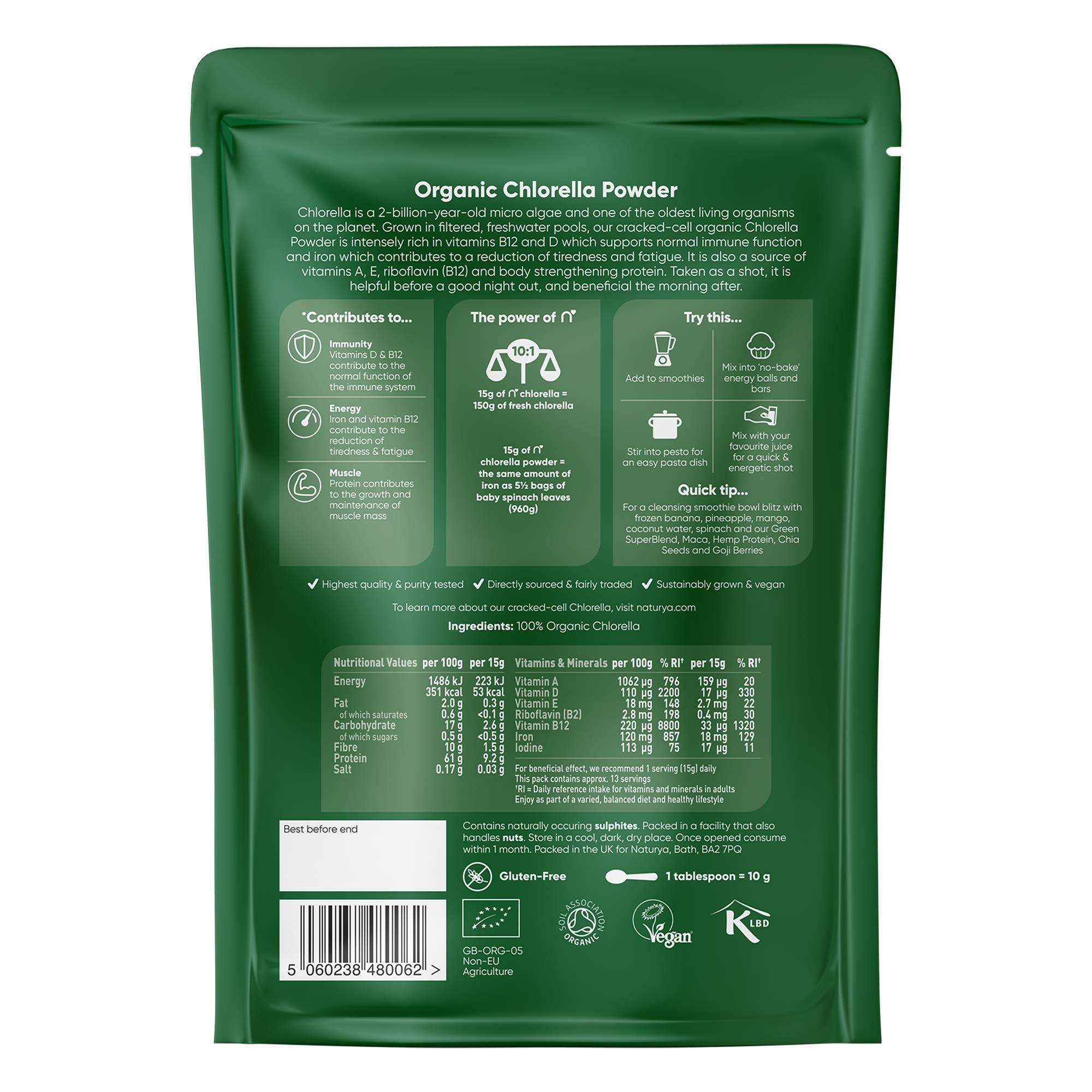 NATURYA Organic Chlorella Powder, 200g