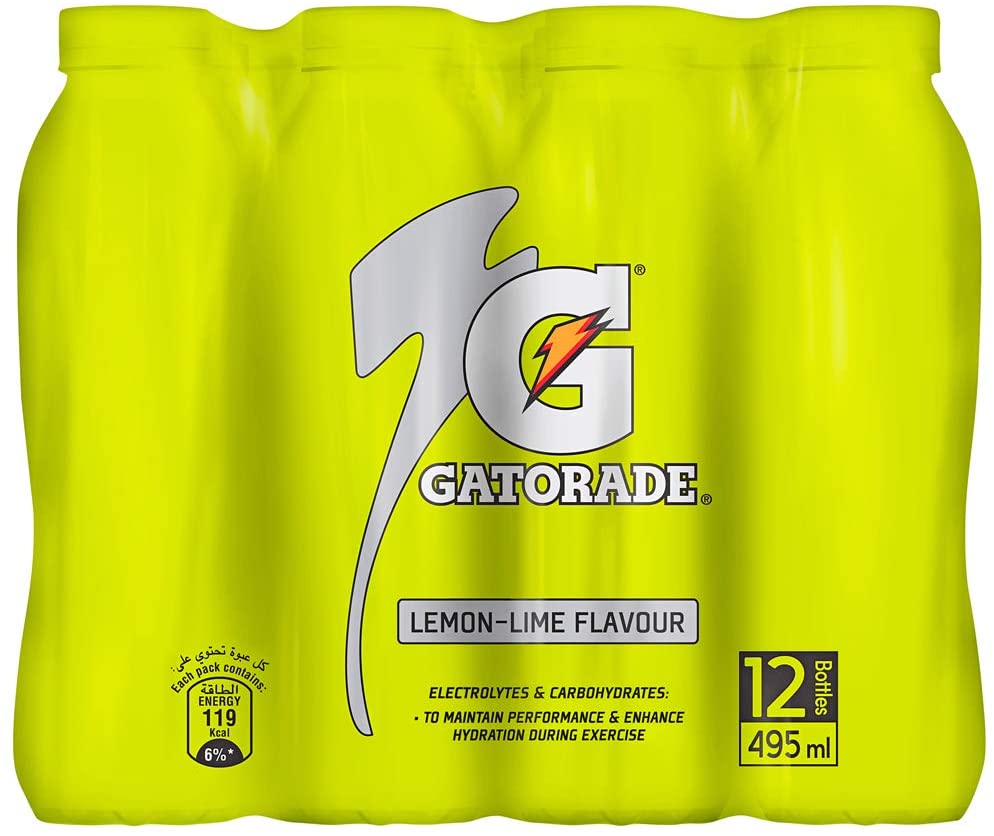 GATORADE Lemon Lime Flavour Sports Drink, 495ml - Pack of 12