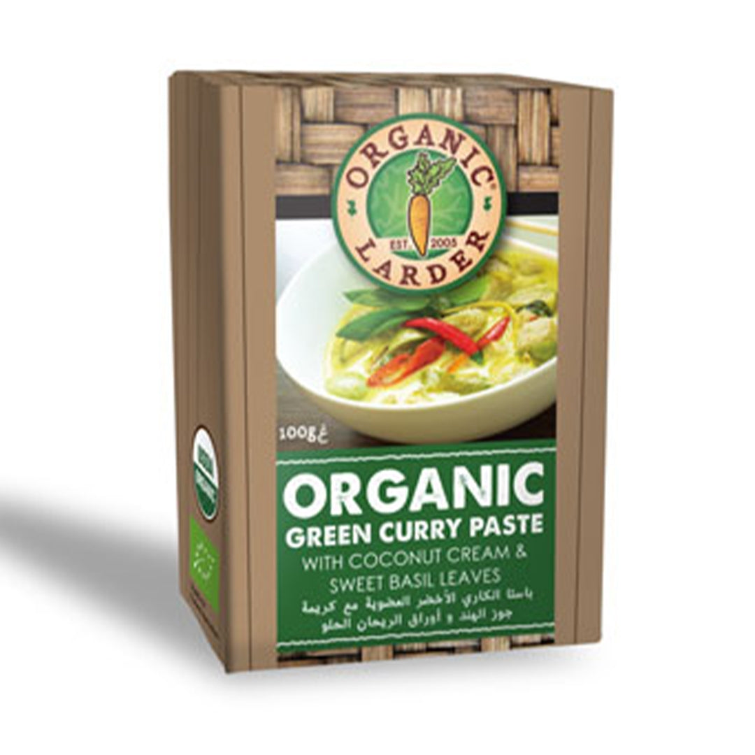 ORGANIC LARDER Green Curry Paste With Coconut Cream & Sweet Basil Leaves, 100g - Organic, Vegan, Gluten Free