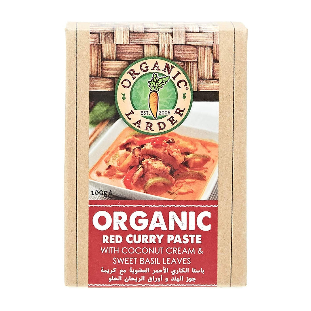 ORGANIC LARDER Red Curry Paste With Coconut Cream & Sweet Basil Leaves, 100g - Organic, Vegan, Gluten Free