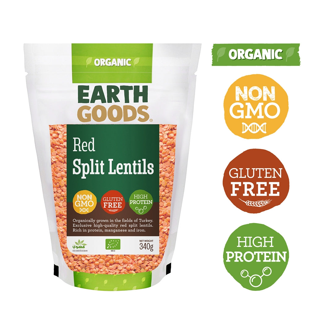 EARTH GOODS Organic Red Split Lentils, 340g - Organic, Vegan, Gluten Free, Non GMO