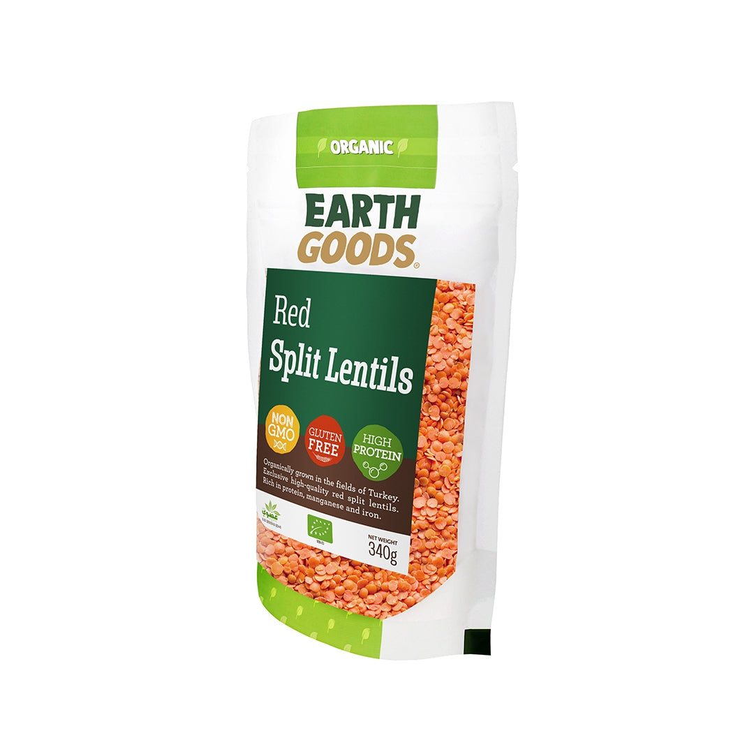 EARTH GOODS Organic Red Split Lentils, 340g - Organic, Vegan, Gluten Free, Non GMO